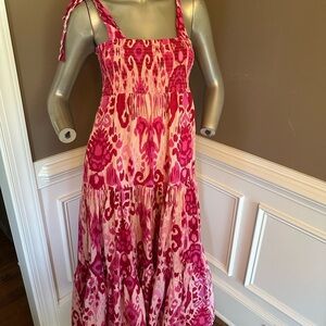 Aspiga Tiered Pink Abstract Maxi Sundress Sz Small